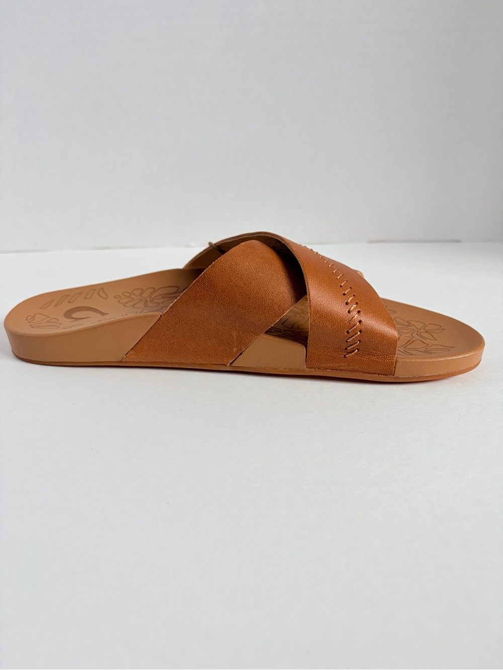 OluKai Kipea Olu Slide Sandals Cross Strap Shoes Cushioned Leather Brown Size 9 - Picture 5 of 15